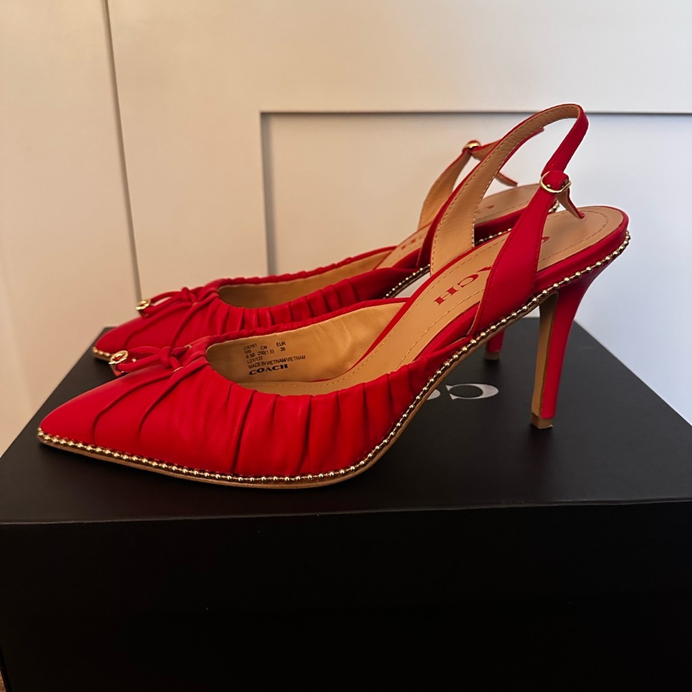 Coach Wionna size 8.5 red leather sling back pumps—excellent condition! - Picture 3 of 11